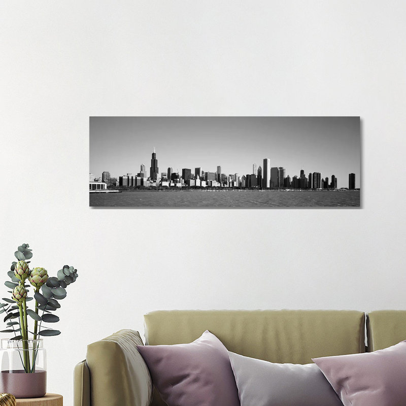 Skyscrapers At The Waterfront, Willis Tower, Chicago, Cook County - Wrapped Canvas Panoramic Print