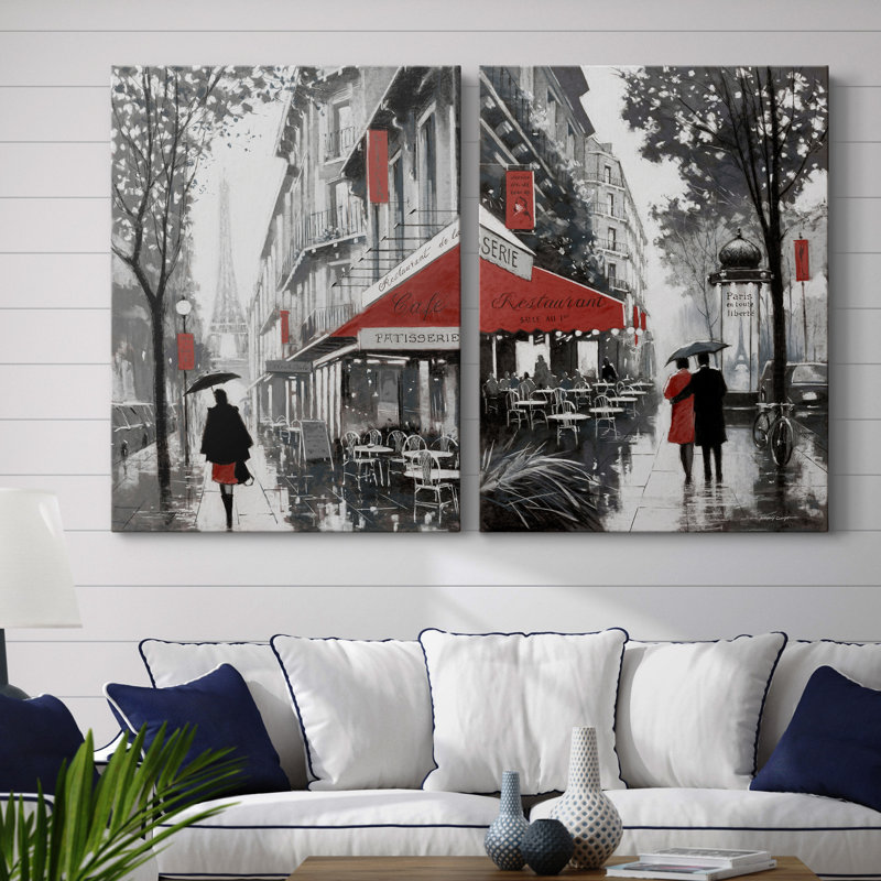 «Rainy Paris I», ensemble de 2 reproductions d'art, Pas de tapis, H 32 po x l 48 po x P 1 po, Toile tendue