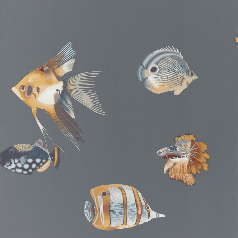 Kamanu 10.05m x 68.6cm Graphite/Mustard Wallpaper Roll, Amber/Slate