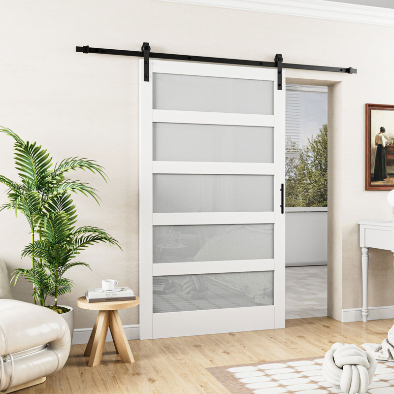 Soft Closing Included - 84"Height 5-Lites Glass Sliding Barn Doors with Installation Hardware Kit, 48" x 84"
