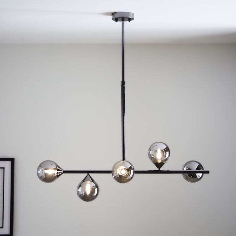 Bendeguz 5 - Light Chandelier, Black Chrome, Smoked Mirrored Glass