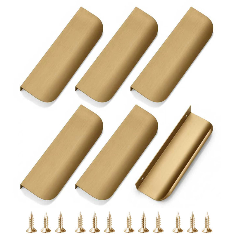 Cabinets Handles 6 Pack 4.72" Curved Edge Finger Pulls Matte Black, 6.30", Gold