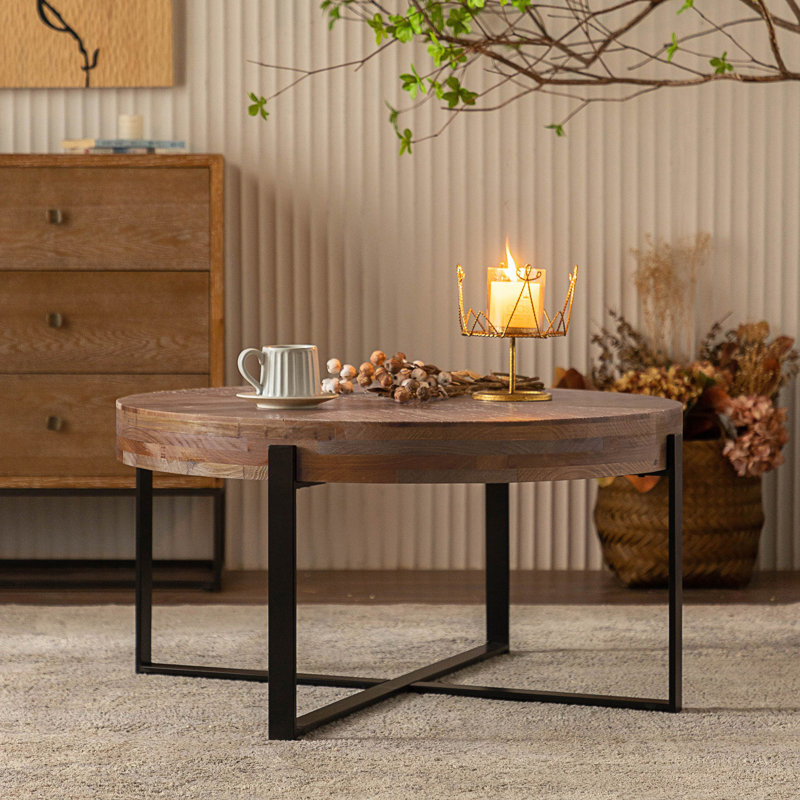 Table basse moderne d'épissage rétro moderne, table de salon, H 17,78 po x L 33,89 po x l 33,94 po, Noir
