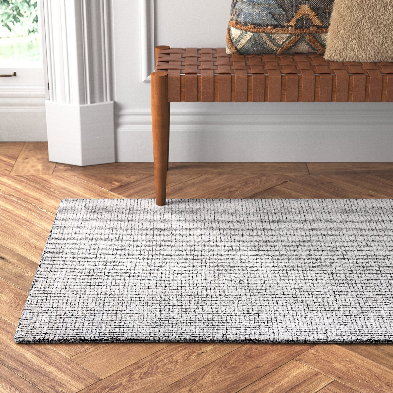 Rowe Ivory Black Hand-Tufted Checkered Rug, Rectangle 3' x 5'