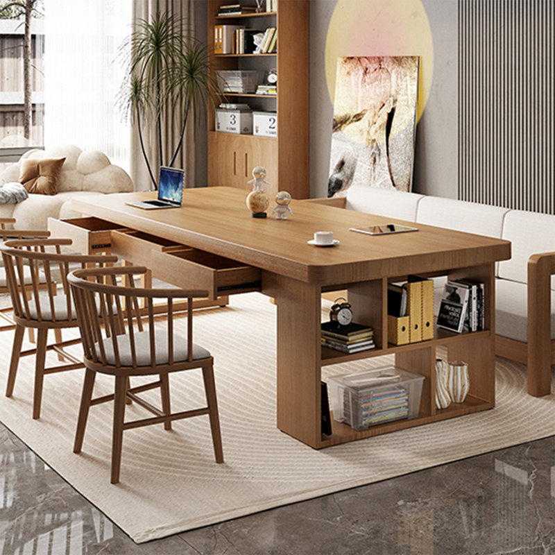 Bureau de direction rectangulaire brun en bois massif avec 6 tiroirs, H 29,53 po x l 86,61 po x P 35,43 po