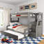 Lit superposé de style campagne moderne avec escalier et lit gigogne-375266327-375266321