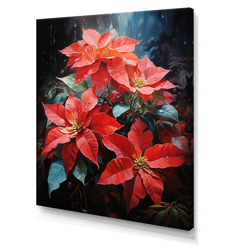 Cartha rouge, noir, poinsettia, fleur - imprimé, H 20 po x l 12 po x P 1 po, Toile tendue