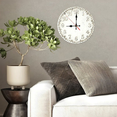 Horloge murale ronde en bois 10 po, mouvement à quartz silencieux, imprimé UV, à piles