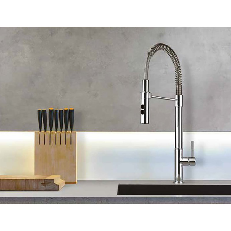 Marcus Pull Down Single Handle Spring Neck Kitchen Faucet, Polished Chrome