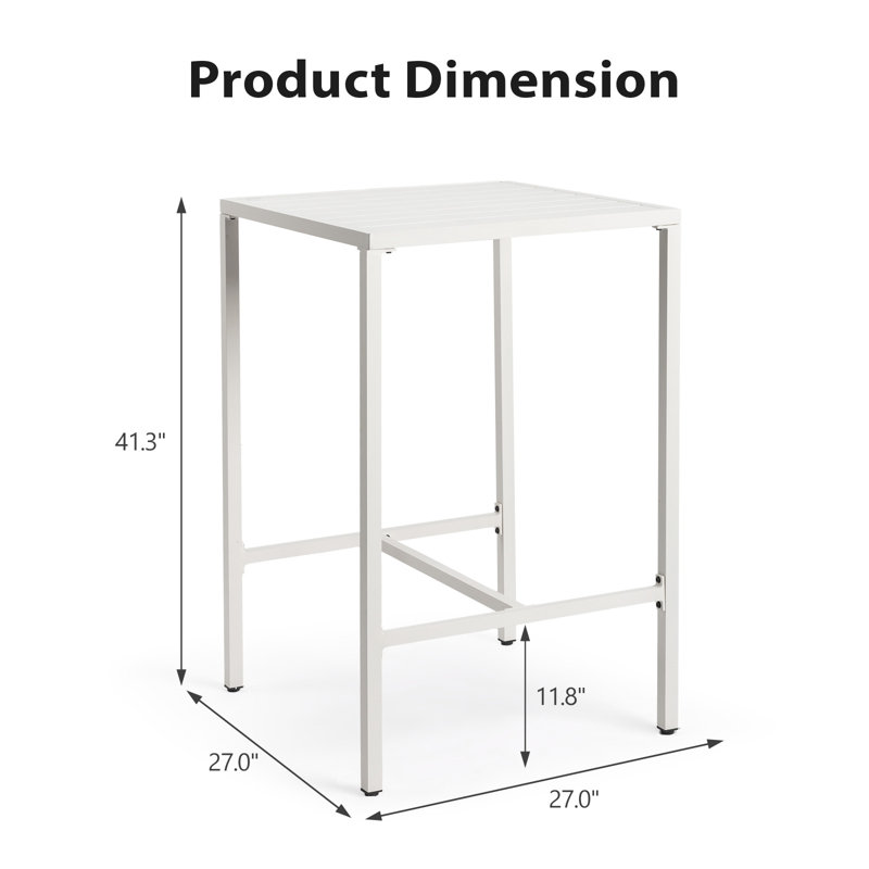 27 Inch Outdoor Aluminum Bar Table,White, White