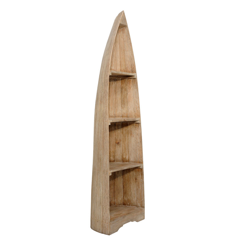Chichaoua Solid Wood Boat Bookcase, 74" H x 22" W x 17" D, Rustic Gray Wash