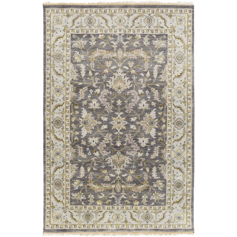 Zeus Wool Oriental Area Rug in Gray, Rectangle 3'9" x 5'9"