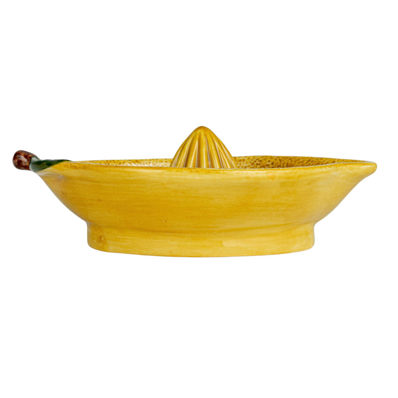Yellow and Green Stoneware Lemon Shaped Citrus Juicer