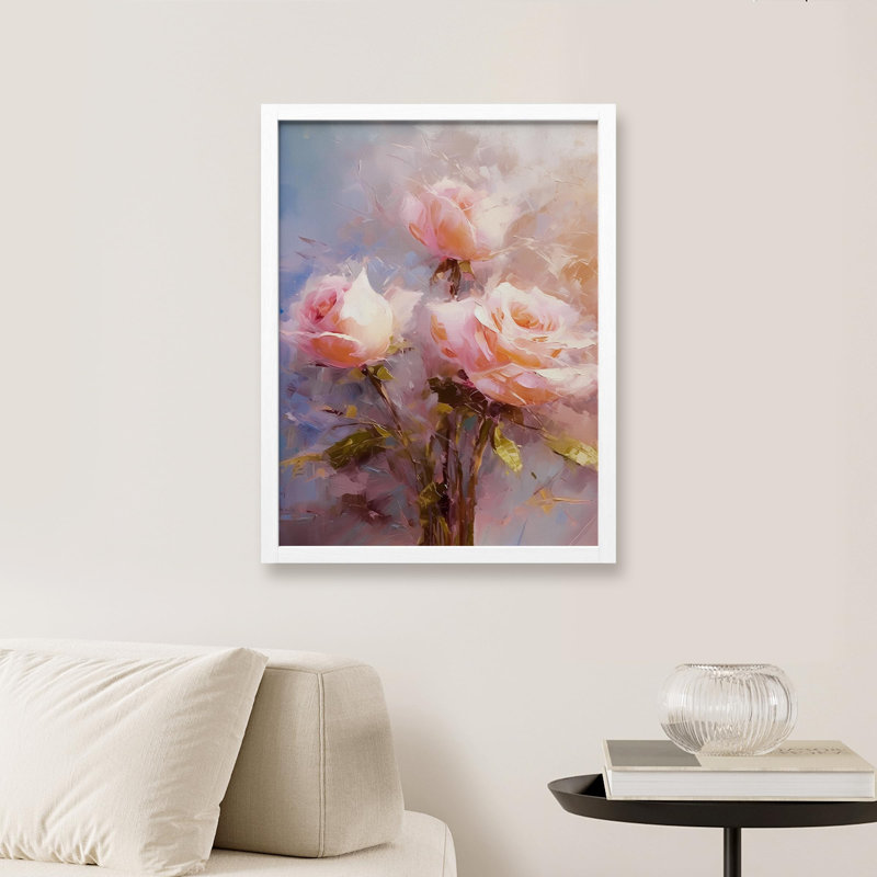 «Sunset Blush, rose, rose, nature morte, botanique» sur papier, Blanc, H 10 po x l 8 po