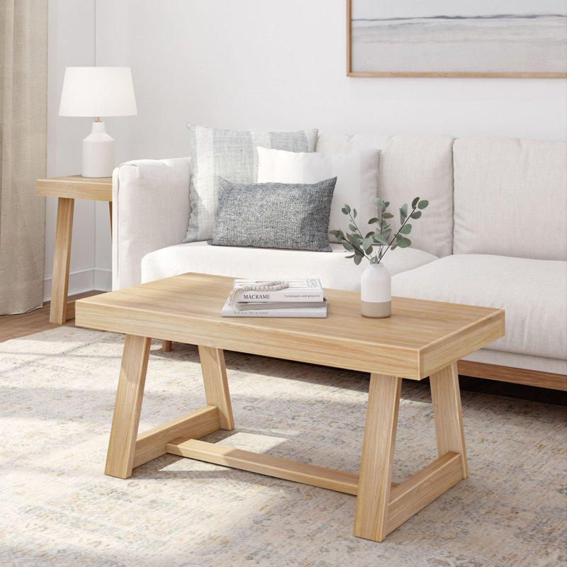 Cathelyne Solid Wood Single Coffee Table, 17.5" H x 40.25" L x 20.5" W, Blonde Wirebrush