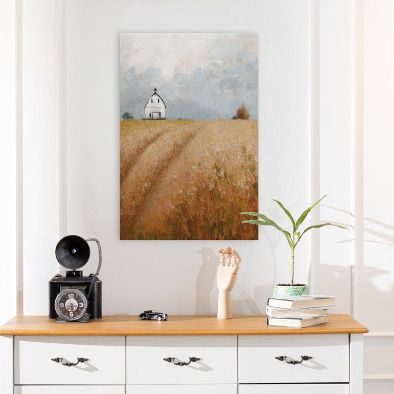 Hilltop Views - Contemporary Barn Field Rural Art, 16" H x 24" W