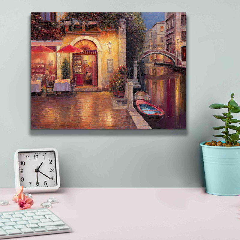 «Night Café After Rain» par Haixia Liu, art mural sur toile, H 12 po x l 16 po x P 0,75 po