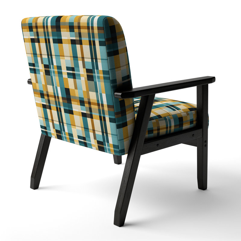 Chaise à accoudoirs rembourrée en velours jaune chic à motif vichy chic
