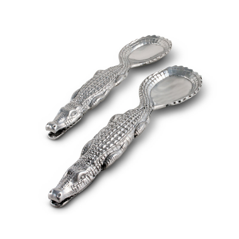 Silver Aluminum Alligator Figural Serving Spoon Set