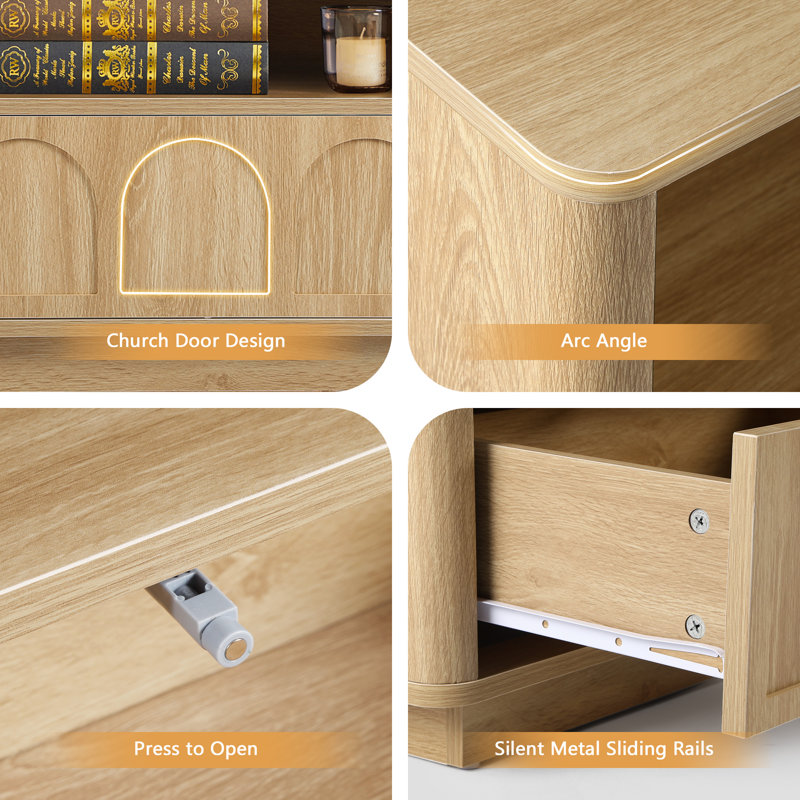 Open  Shelf  And Drawer End Tables With Outlets(set of 2), Natural