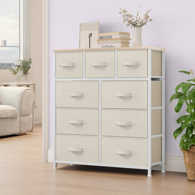 Nyima Dresser for Bedroom with 10 Drawers, Tall White Dresser Organizer with Wood Top & Leather Front Mercer41