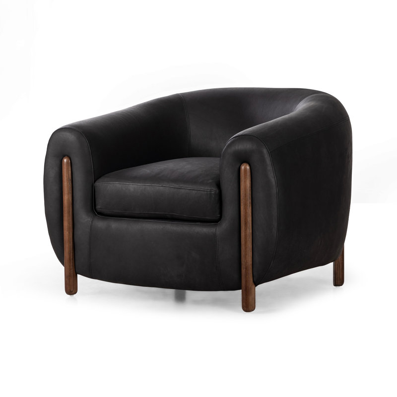 Fauteuil demi-tonneau de 38 po Bruno, Cuir noir héritage