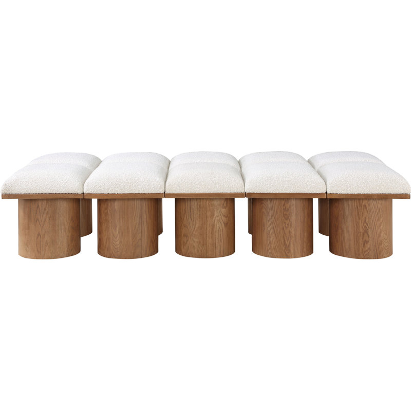 Husnan Boucle Upholstered Bench, 17.5" H x 77.5" W x 36" D, Walnut Brown, Cream Boucle Fabric