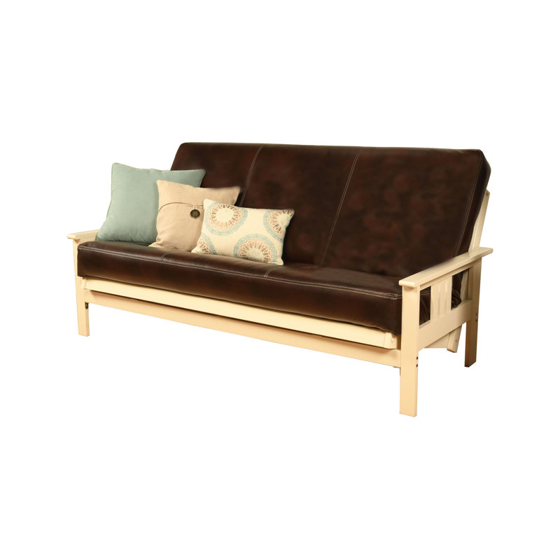 Stratford Full 79" Futon Frame and Mattress, Espresso Faux Leather, Antique White