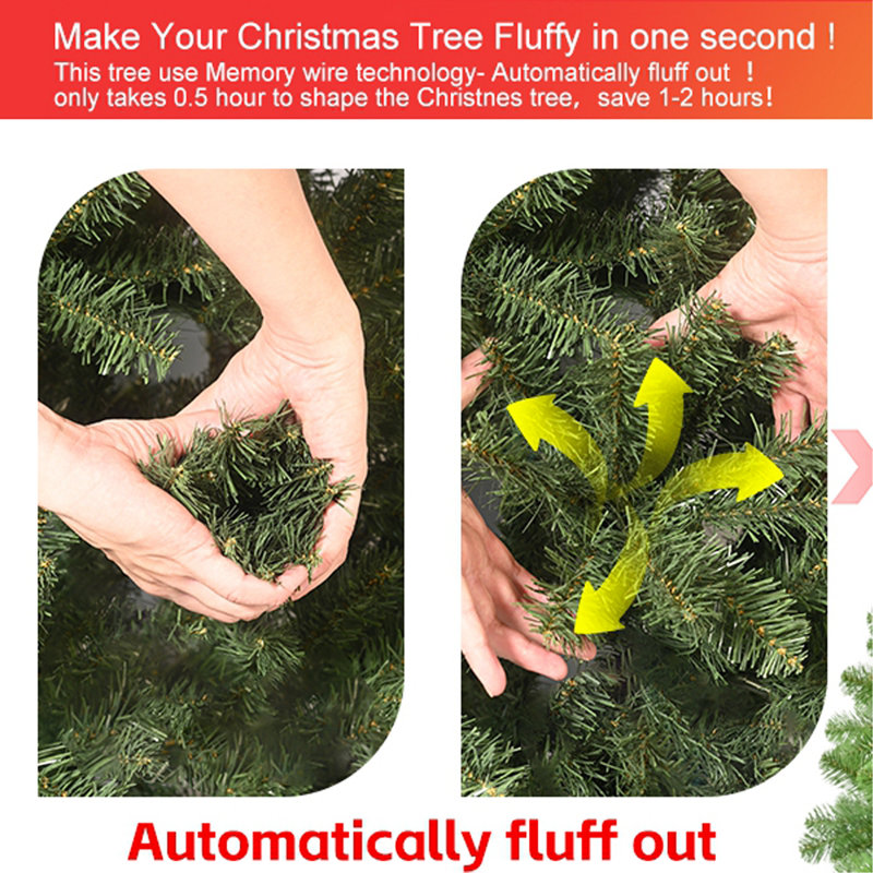 Arbre de Noël avec fil mémoire, arbre en PVC artificiel, arbre de Noël vert facile à installer pour la décoration intérieure des Fêtes