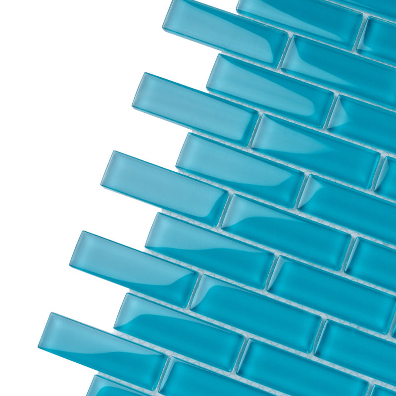 11.9"X 11.9" Polished Glass Brick Tile, Sea Blue