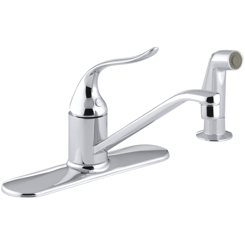 Coralais Three-Hole Kitchen Sink Faucet with 8-1/2" Spout, Matching Finish Sidespray and Lever Handle, Polished Chrome