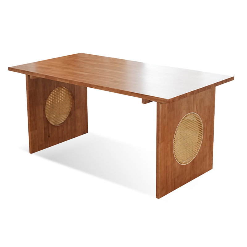 Table de salle à manger rectangulaire en bois massif brun et rotin, H 29,13 po x L 62,99 po x l 31,5 po