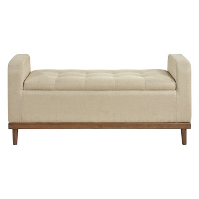 Mid-Century Modern Bedroom Lift Top Bench, Brown Upholstered, Solid Wood Frame Storage Bench For Bedroom, Upholstery,
