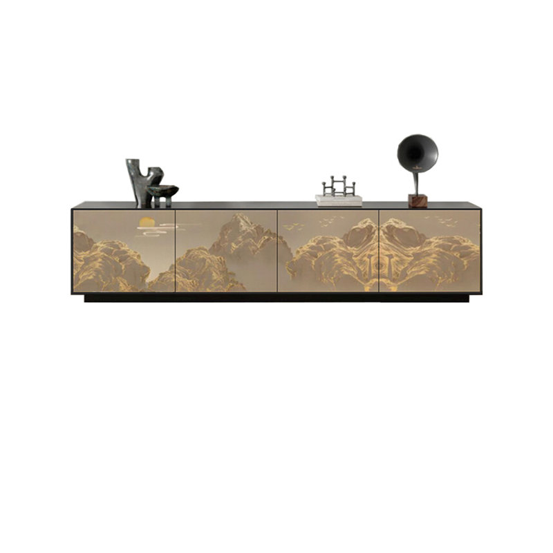 Meuble télé en bois de pin naturel, Noir, noir, noir, noir, 70.86"