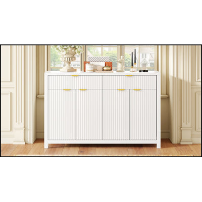 Modern Wave-Pattern Sideboard Cabinet With 2 Drawers, 4 Doors, And 3-Level Adjustable Shelves, Aluminum Arc Handles, Scandinavian Style, 3 Colors, Suitable For Entryway, Living Room, Foyer