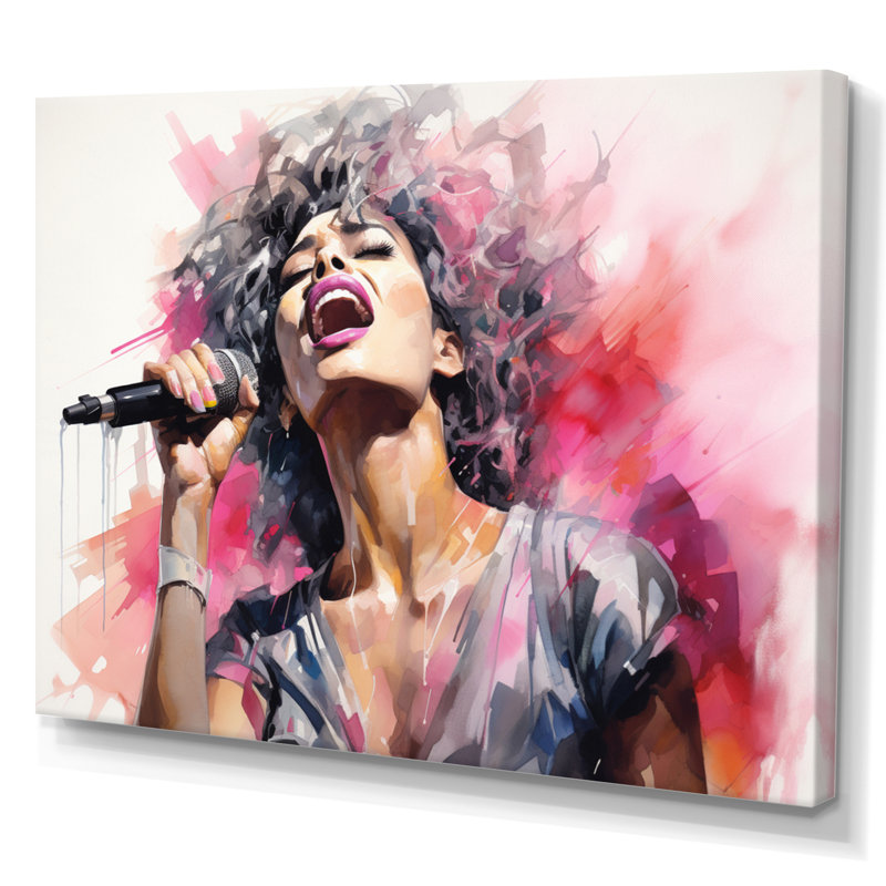 «Pink Black Music Vocal Expression I», reproduction d'art sur toile, H 16 po x l 32 po x P 1 po, Toile tendue