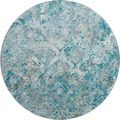 Premium Machine Washable Prisco Teal Rug