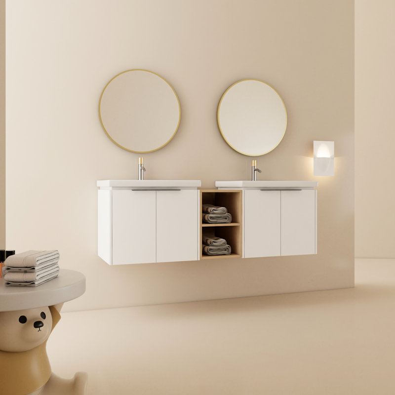 Armoire de salle de bain 60 po avec lavabos doubles et tiroirs en céramique