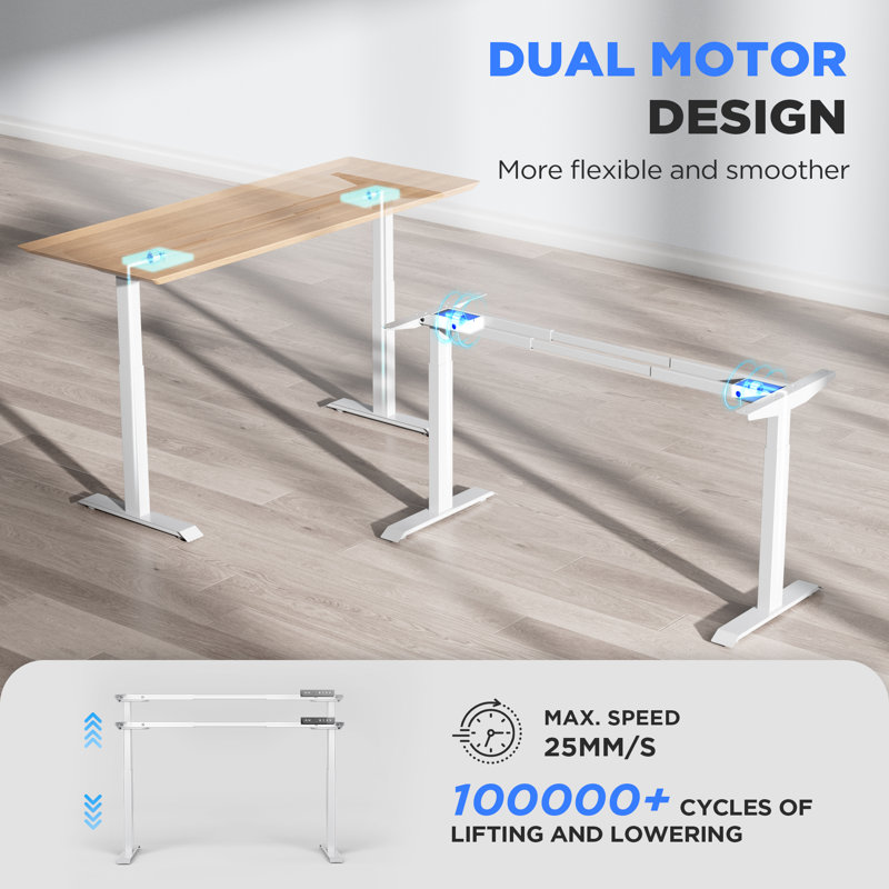  Structure de bureau électrique à deux moteurs, capacité de 265 lb, structure blanche seulement, pieds réglables en hauteur avec 3 contrôleurs de mémoire à DEL, s'adapte aux plateaux de 47,2 po à 78,7 po, base de bureau ergonomique