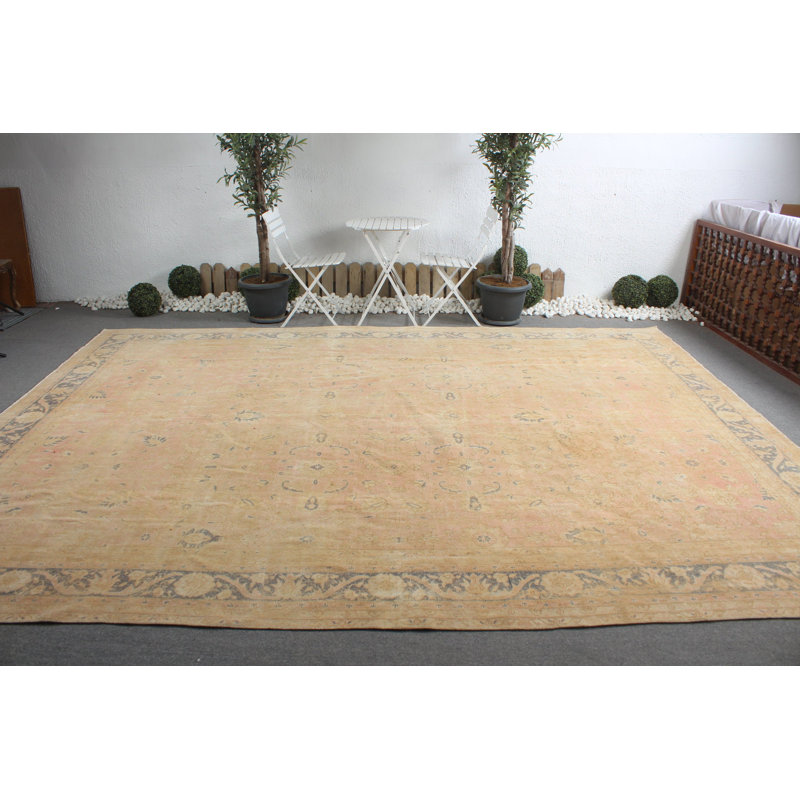 Tapis turc Oushak surdimensionné organique avec motif rose moderne pour le salon ou la cuisine
