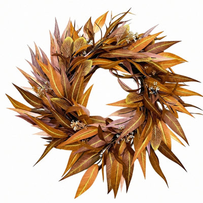 Couronne d'eucalyptus 24 po pour porte d'entrée - Grande couronne artificielle d'eucalyptus d'extérieur pour porche, fenêtre, maison de campagne, maison, vacances, décorations d'automne suspendues