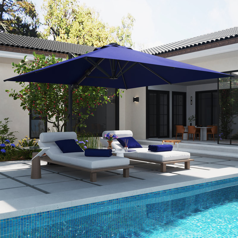 Parasol en porte-à-faux rectangulaire avec haut-parleur Bluetooth 13 'x 10' Mytchell, Bleu marine