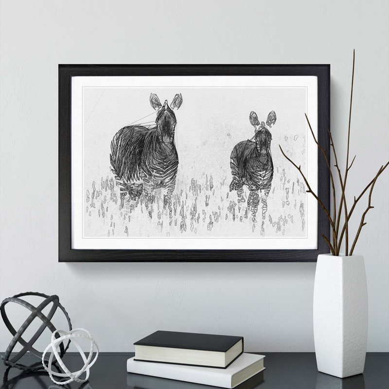 Two Zebras in Abstract - Picture Frame Graphic Art Print, 48cm H x 65cm W x 2cm D, Black Framed