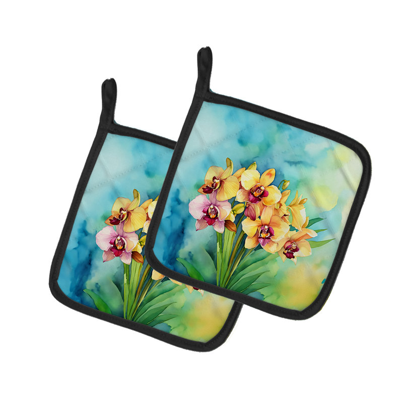 Orchidées dans une aquarelle, paire de poignées