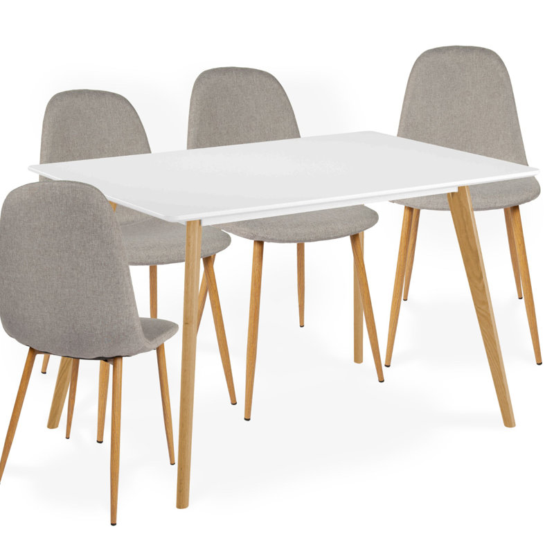 4 Gaviota Fabric Velvet Upholstered Dining Chair, Cotton Light Grey, Walnut
