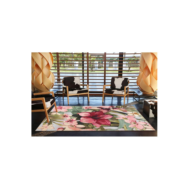 Tapis floral lavable à motif floral coloré, Rectangle 2 pi 4 po x 3 pi 11 po