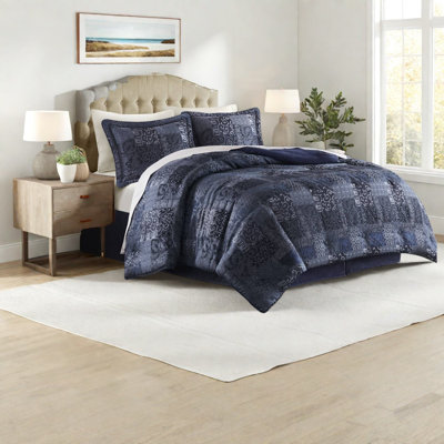 Luxurious King Bedding Sets, Navy Jacquard Polyester With Chenille Design