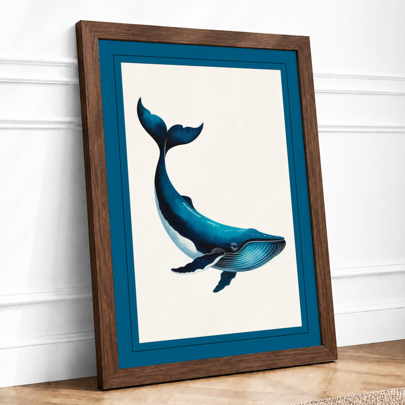 Drifting Whale Coastal - Framed Print, A2 - 59.4 x 42.0 cm, Walnut