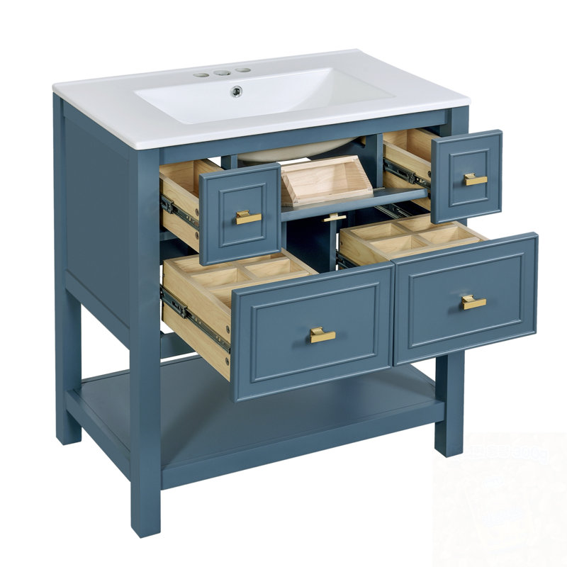 Meuble-lavabo avec lavabo et 5 tiroirs, Bleu