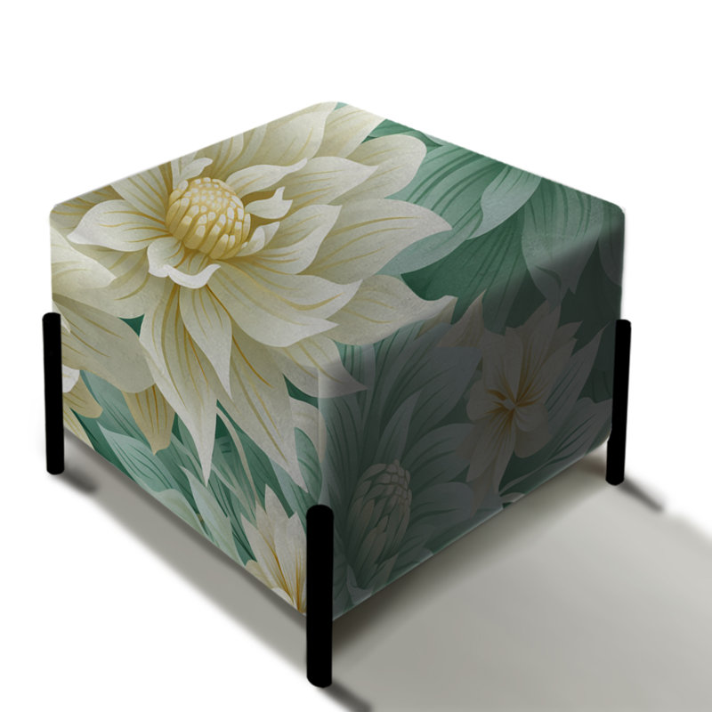 Repose-pieds bohémien à motif de dahlia émeraude I - Floral